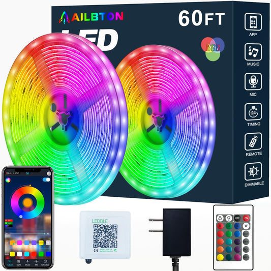 60ft RGB LED Strip Lights with Music