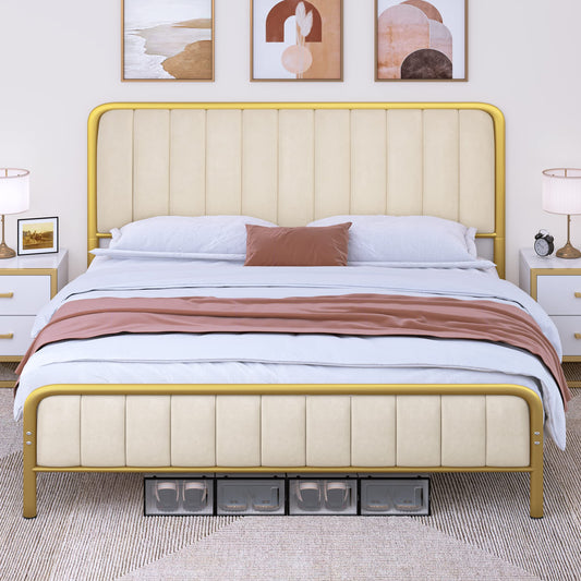 Queen Size Bed Frame With Velvet Headboard