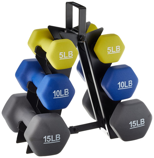Amazon Basics Neoprene Dumbbell Set – 3 Pairs with Rack