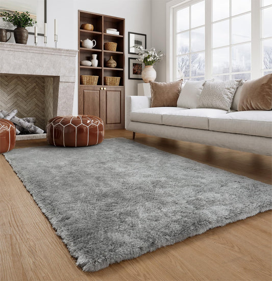 Lahome Fluffy Fuzzy Rug 5x7 Area Rugs for Living Room, Grey Faux Fur Rug for Kids Bedroom with Rubber Backing, Ultra Soft Non-Shedding Plush Shaggy Carpet for Dorm Home Office