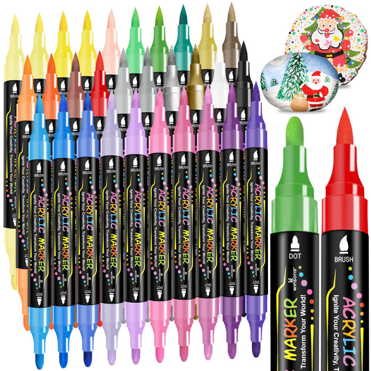 30 Colors Dual Tip Acrylic Paint Markers Pens