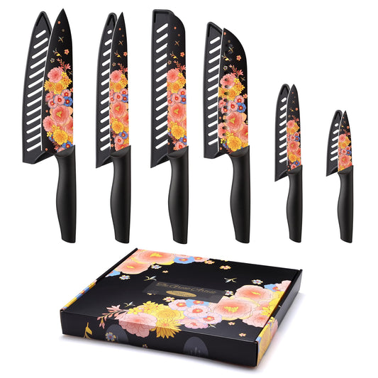 6 Stainless Steel Kitchen Knives with Blade Guards