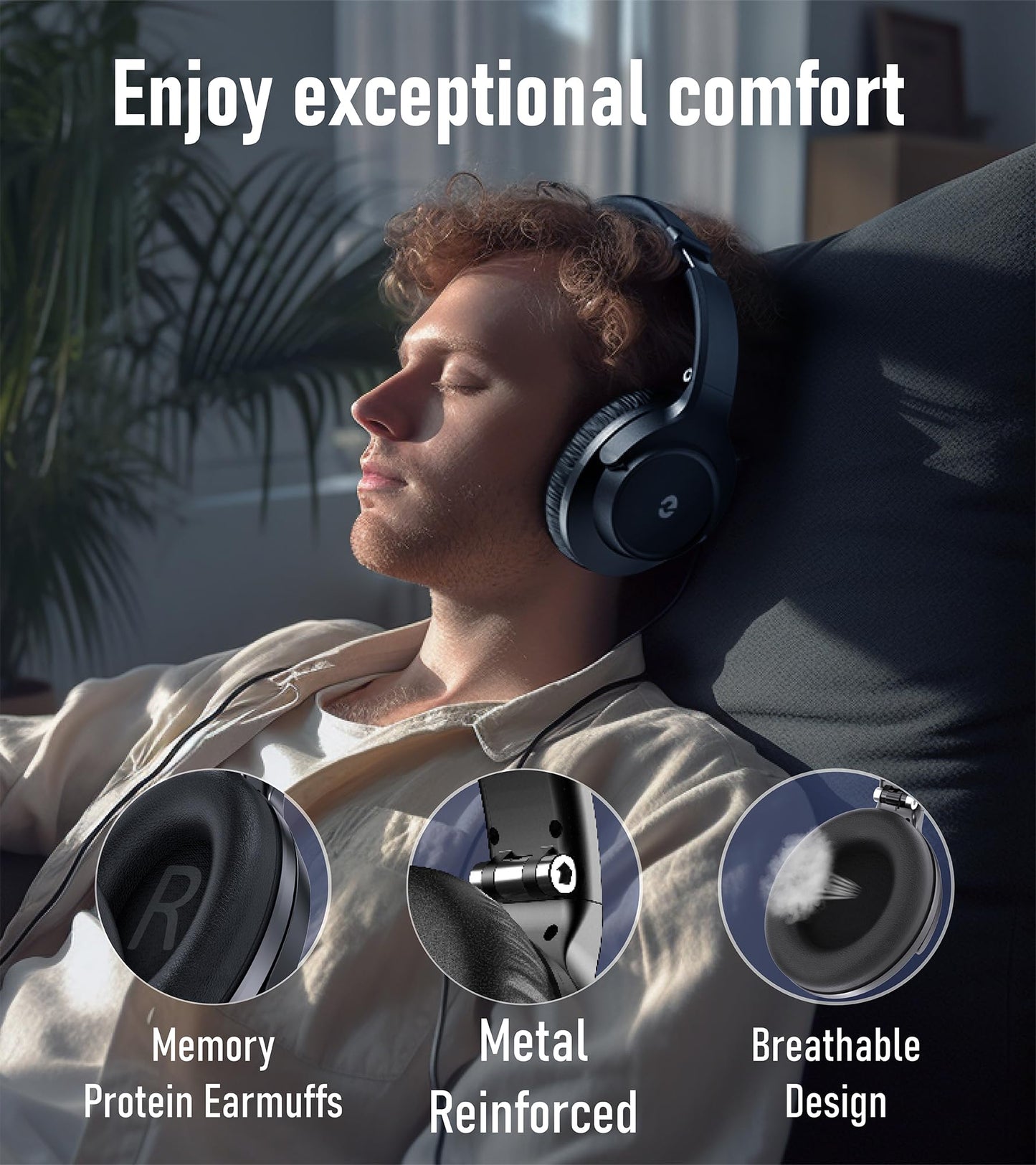 Bluetooth Headphones, Wireless headphones bluetooth, 70H Playtime Headphones Wireless Bluetooth 5.1 with With Mic & 3EQ Modes, Over Ear Headphones HiFi Stereo for Home Traver Work PC/Callphones