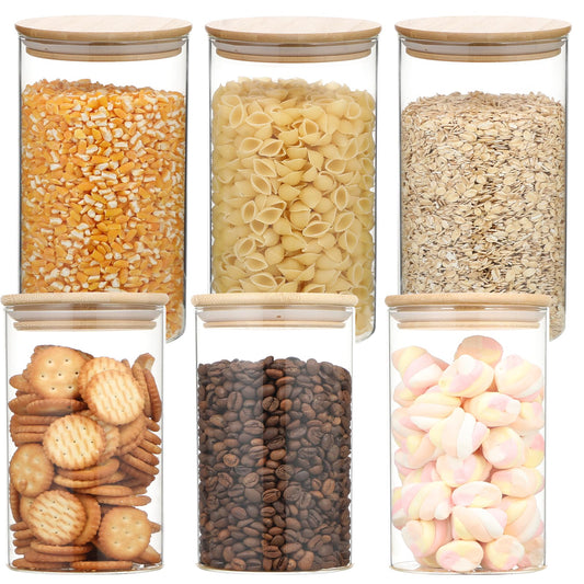 Glass Storage Jars Set with Bamboo Lids, 6pcs