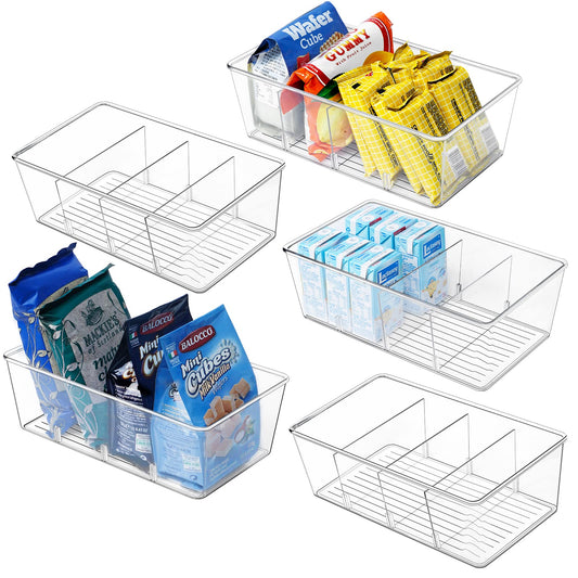 5 Pack Clear Organizer Bins with Removable Dividers