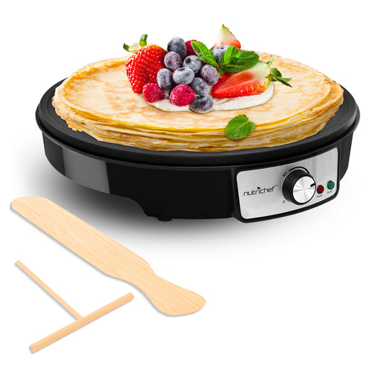 Nutrichef Electric Crepe Maker & Griddle Cooktop, 12in