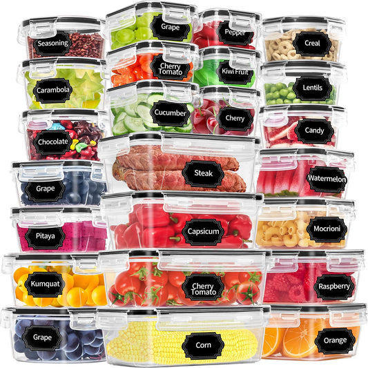 PRAKI 48 Pack Food Storage Containers with Airtight Lids (24 Containers & 24 Lids), Kitchen storage containers for Pantry Organizers and Storage, BPA-Free Meal Prep Container with Labels & Marker