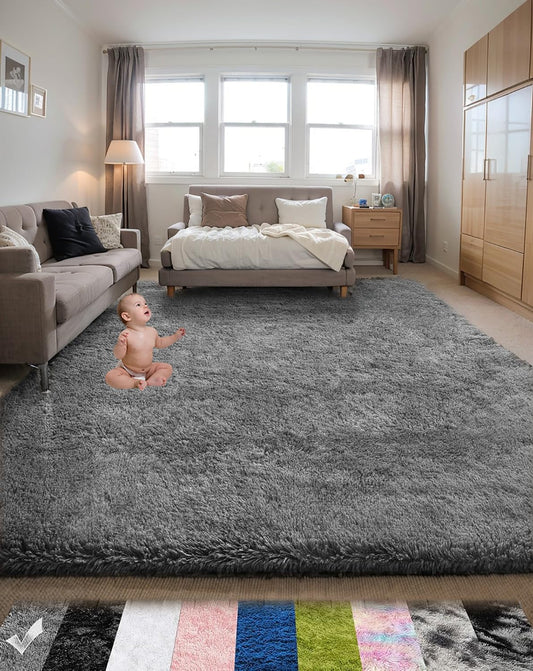 4X6 Ft Grey Fluffy Washable Rug