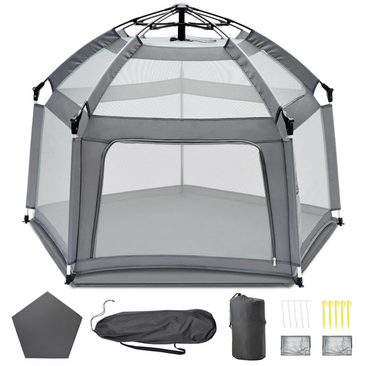 Baby Playpen with Self-Inflating Play Mat & Travel Bag
