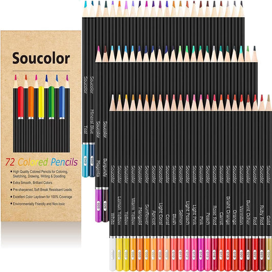 Soucolor 72-Color Colored Pencils for Beginners Blending Shading