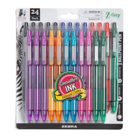 Zebra Pen Z-Grip Retractable Ballpoint Pen, 24-Pack