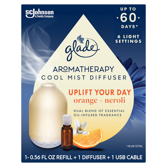 Glade Aromatherapy Diffuser & Essential Oil, Air Freshener for Home, Uplift Your Day Scent with Notes of Orange & Neroli, 0.56 Fl Oz