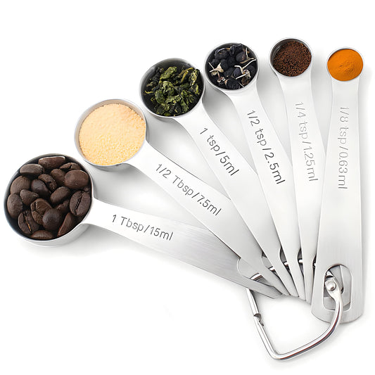 Set of 6 Stacking Stainless Steel Measuring Spoons Set