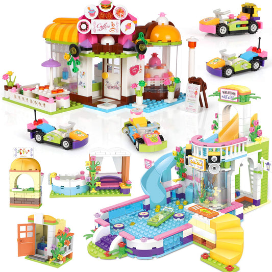 1140 Pieces Friends Summer Pool Party Coffee House Building Kit