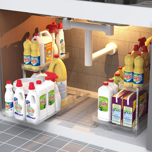 Pull Out Under Sink Organizers With Waterproof Tray