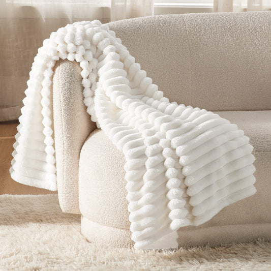 White Throw Blanket for Couch - Super Soft Cozy Blanket, Cute Fleece Blanket 50x60 Inches