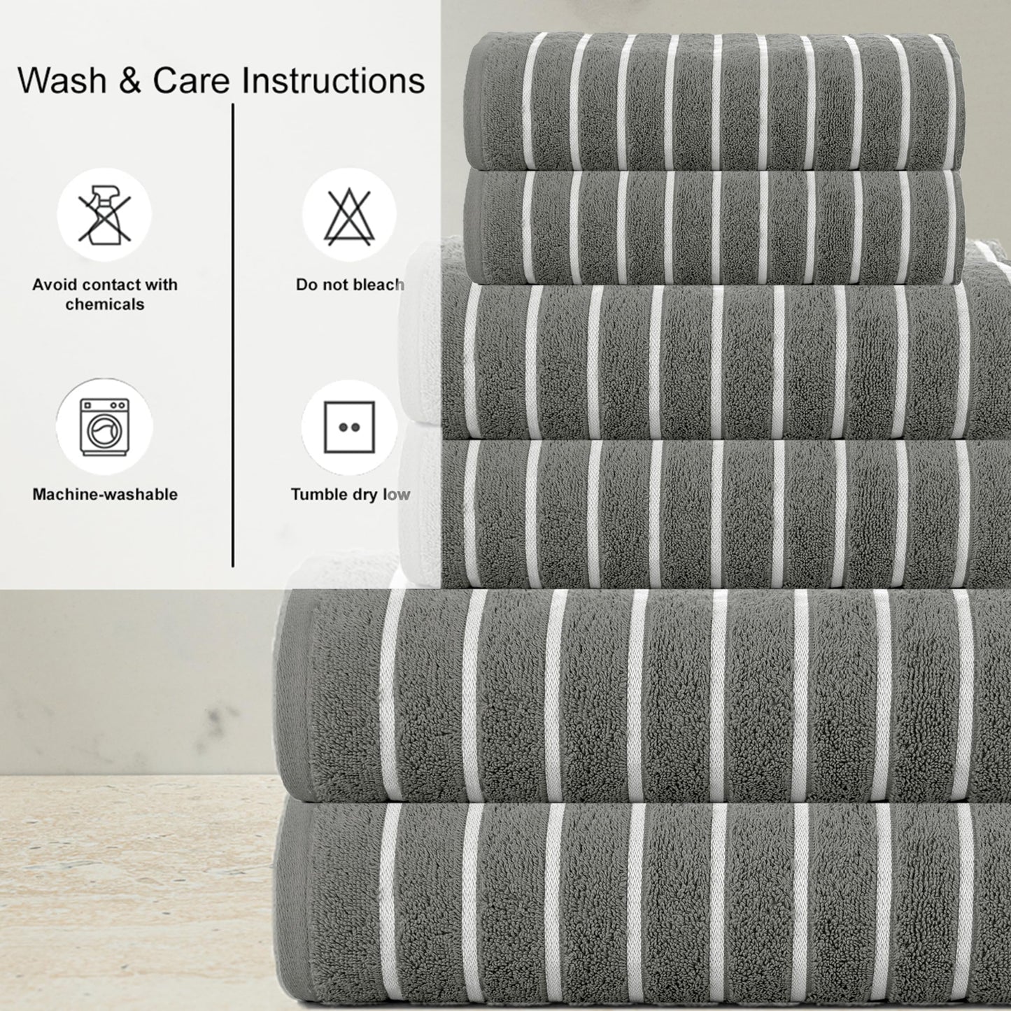 CASA COPENHAGEN Ecstatic 6 Pieces Towel Set- Pine Grey, 600 GSM 2 Bath Towel 2 Hand Towel 2 Washcloth, Designed in Denmark Made of Soft Egyptian Cotton for Bathroom, Kitchen & Shower