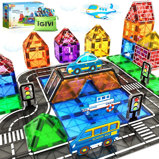 Magnetic Tiles Road Set, 38 Pcs