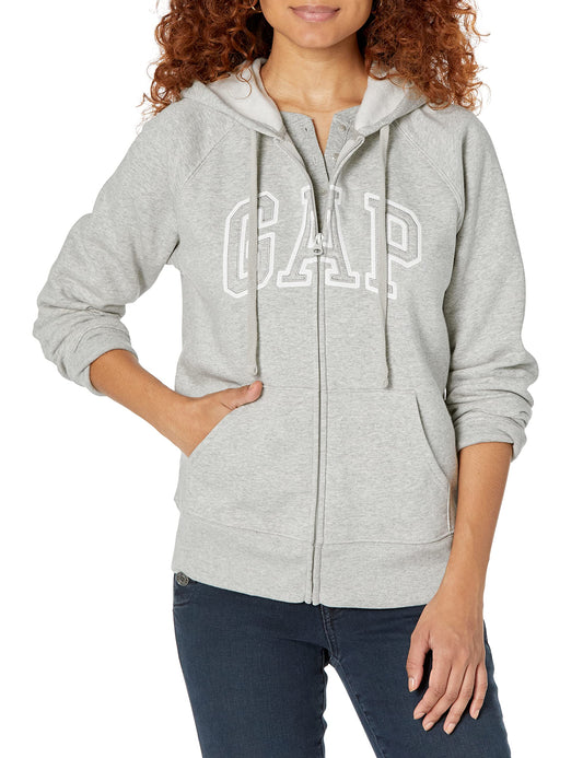 GAP womens Logo Hoodie Zip Sweatshirt, Light Heather Grey