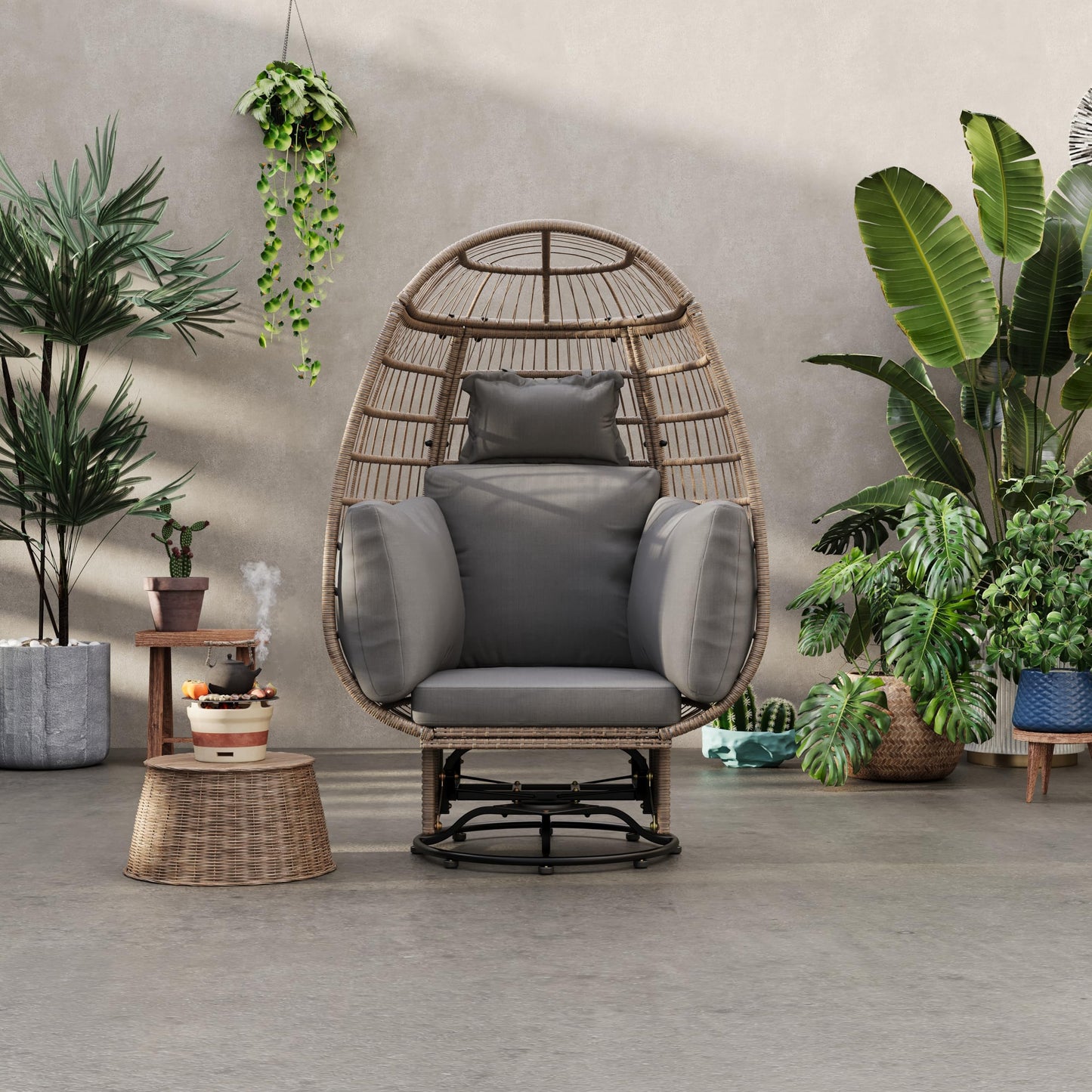 Outdoor Swivel Egg Chair with Cushions