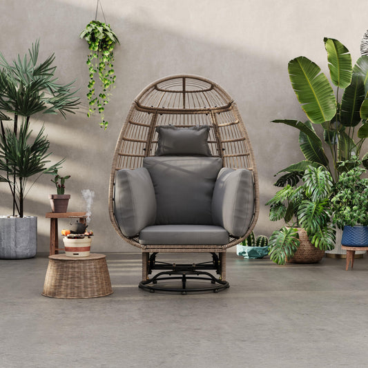 Outdoor Swivel Egg Chair with Cushions