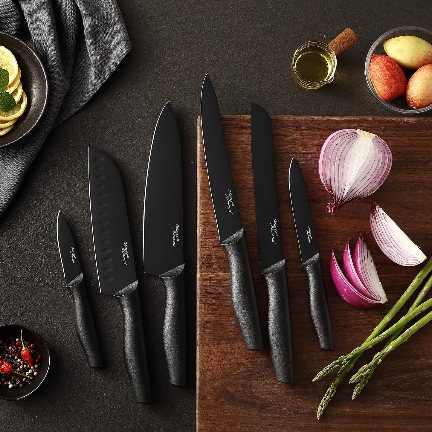 12-Piece Kitchen Knives Set with Covers, Black